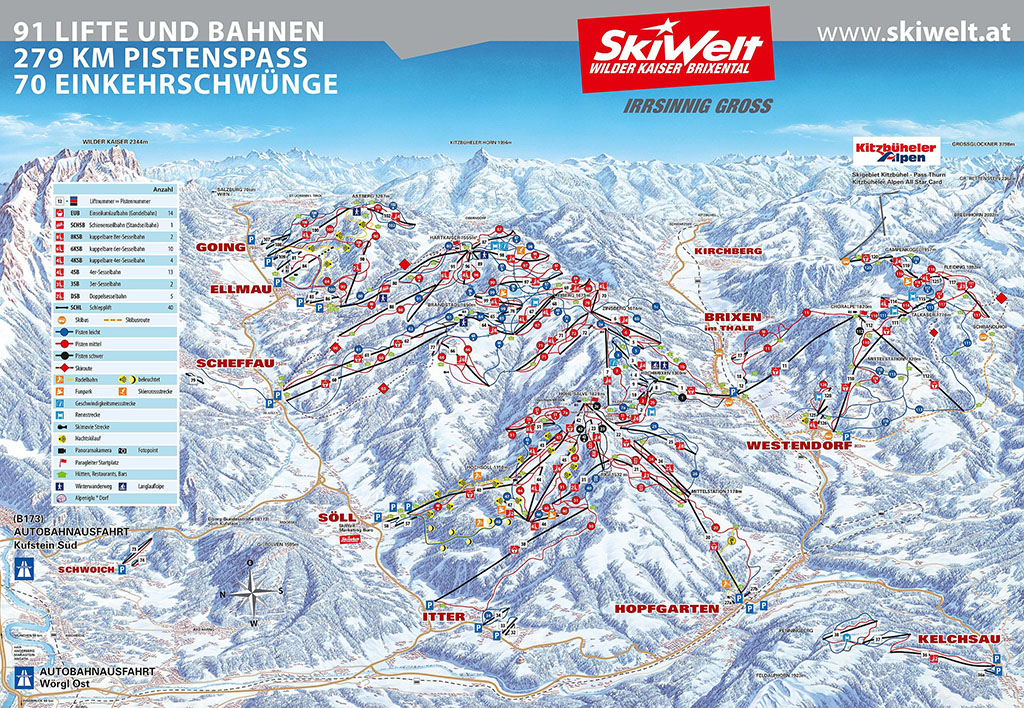Pistenplan Skiwelt Brixen im Thale